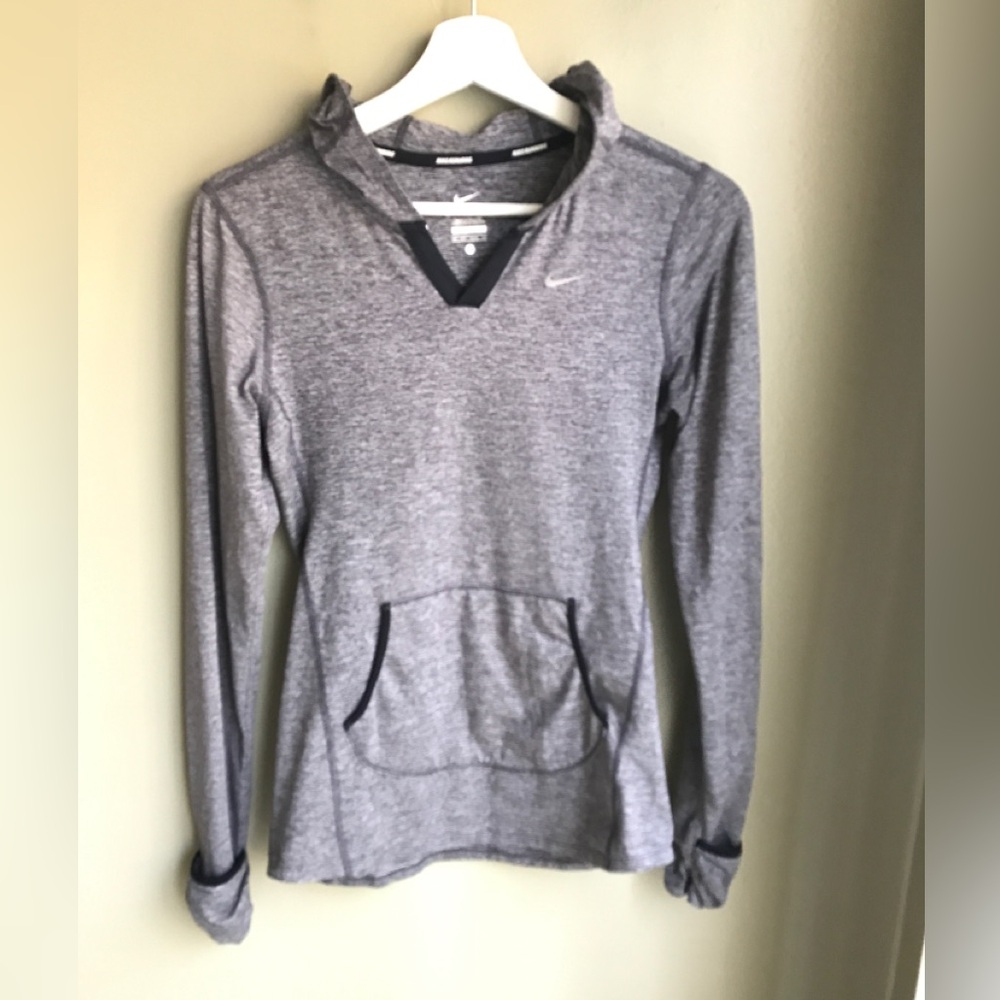 Nike Hoodie Women Gray Sweatshirt V-Neck Front Pocket Size: XS